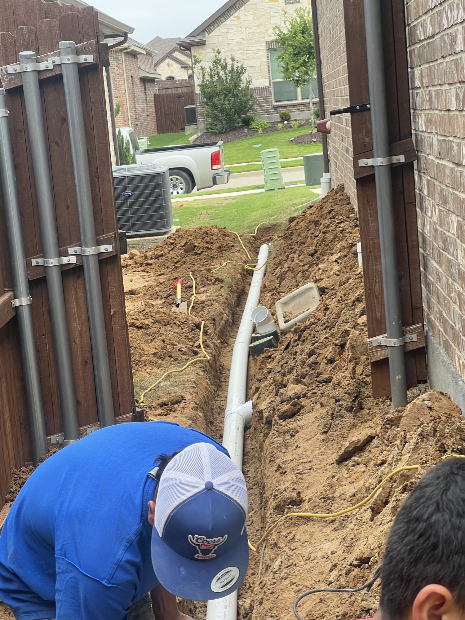 French drain install crew, Imperial Foundation Repair job site in North Texas