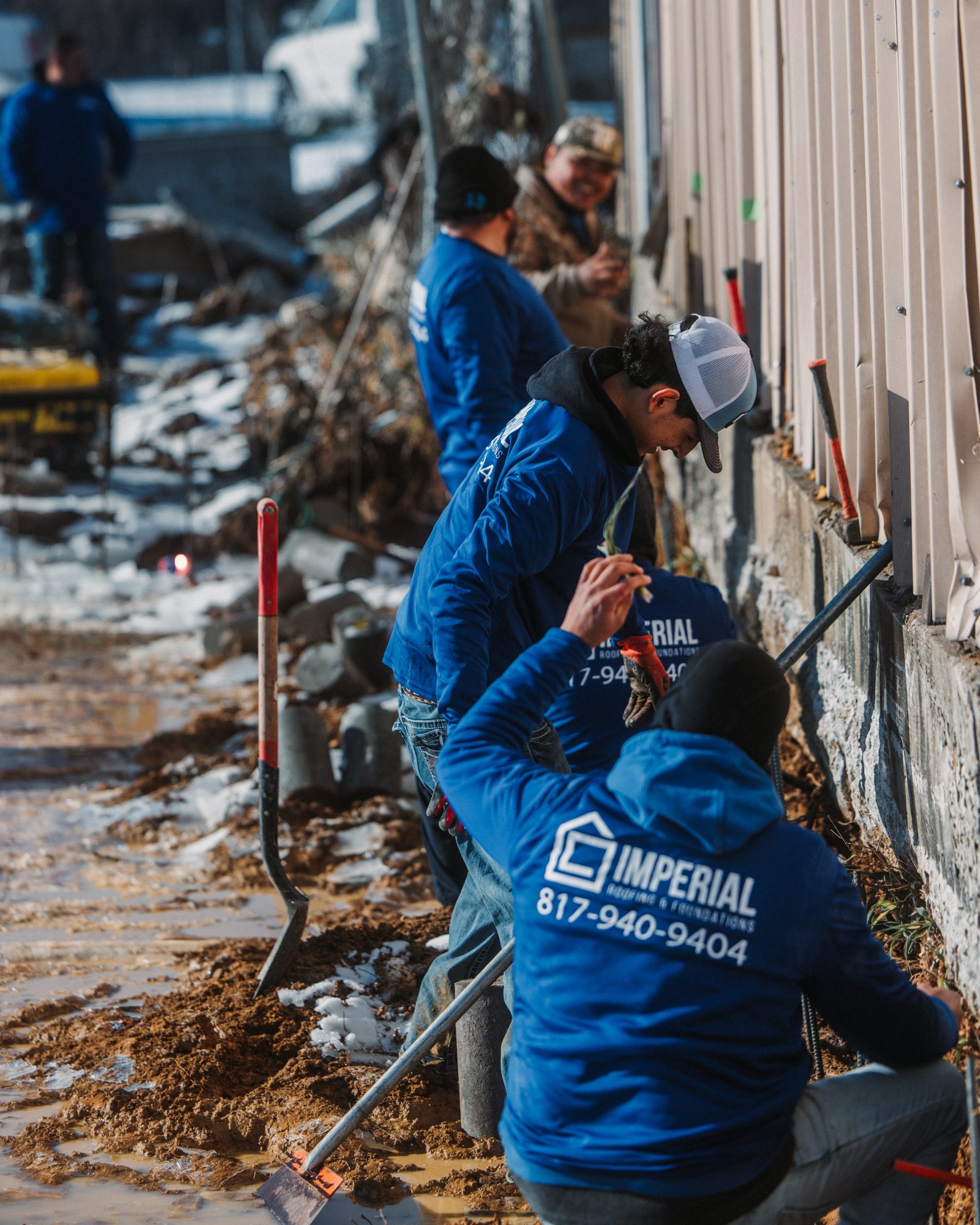 Warehouse crew branded, Imperial Foundation Repair job site in North Texas